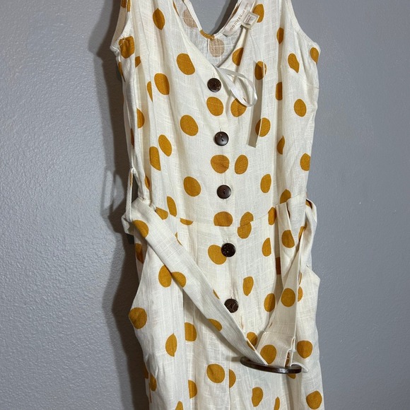 Monteau Los Angeles Polka Dot Jumpsuit Belted Sleeveless Linen Casual Size S - Picture 4 of 6